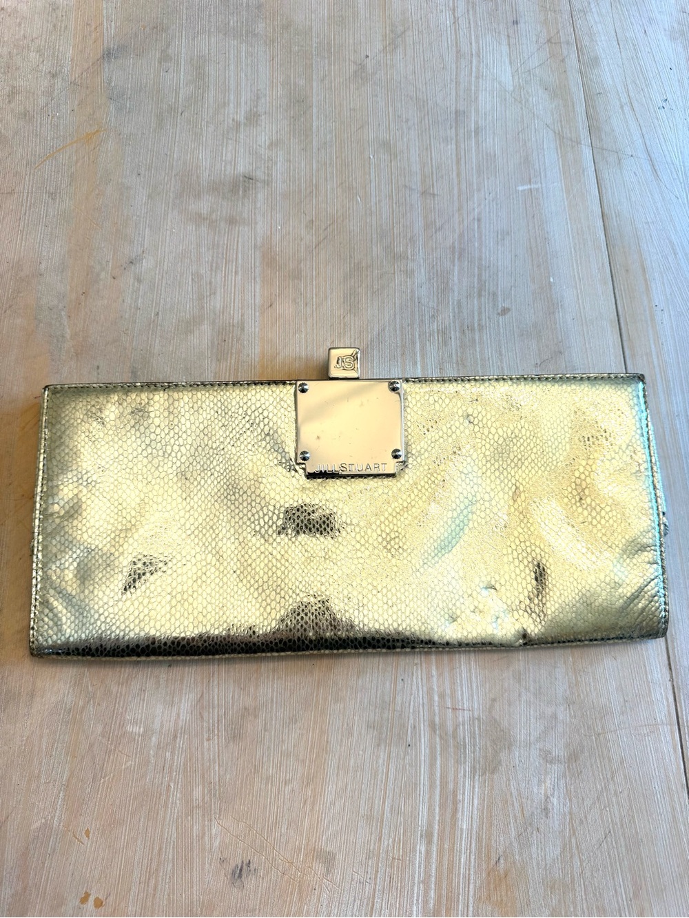 Jill Stuart Metallic Gold Snake-Embossed Clutch